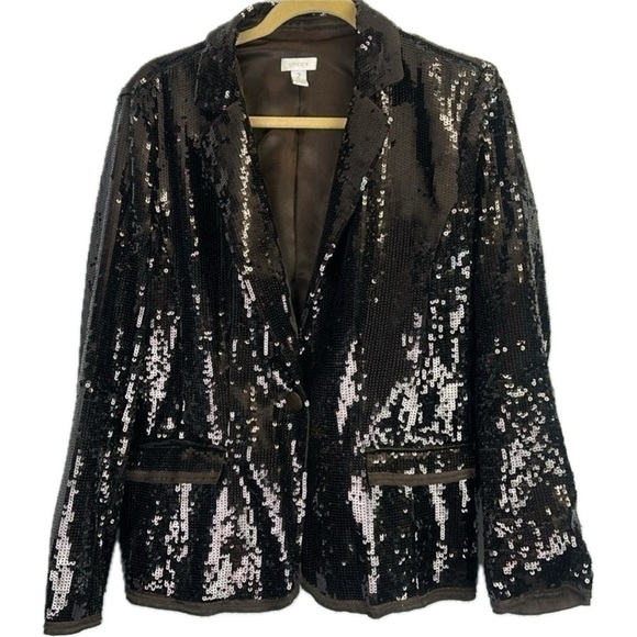 Chico's Trendsetter Chocolate Brown Sequin Statement Jacket Blazer - Picture 1 of 8